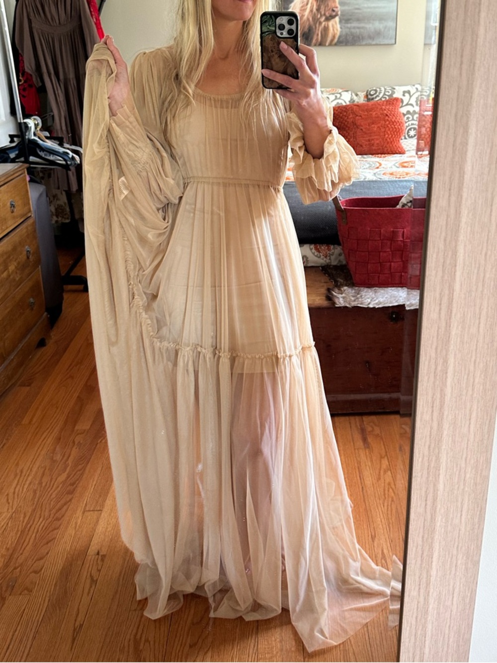 Reclamation Tan Sheer Mesh Gown